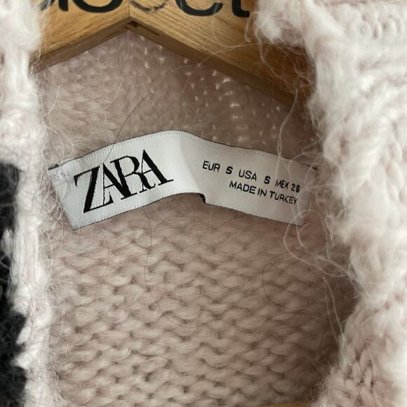 Zara Multicolored Light Pink Abstract Colorblocked Long Sleeve Knot Sweater Sz S - Picture 4 of 5